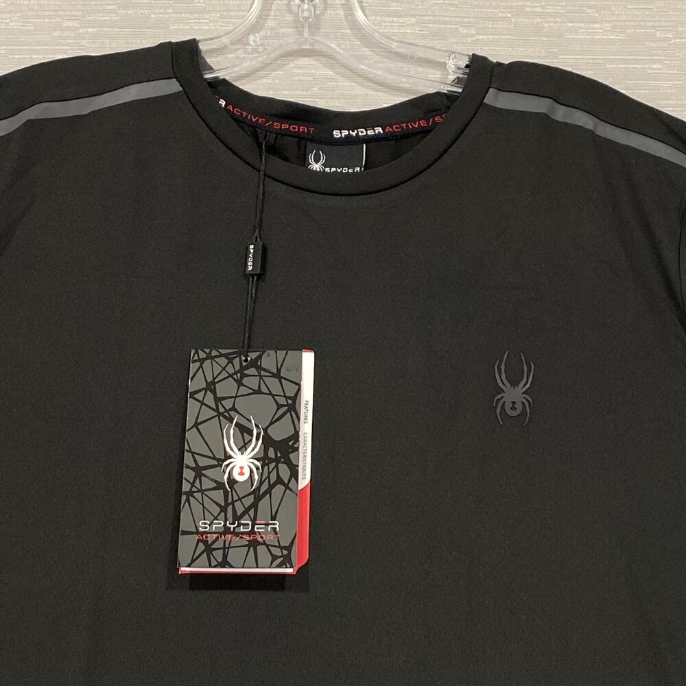 SPYDER Black T Shirt Mens Large Quick Dry Perforated Lightweight Short Sleeve